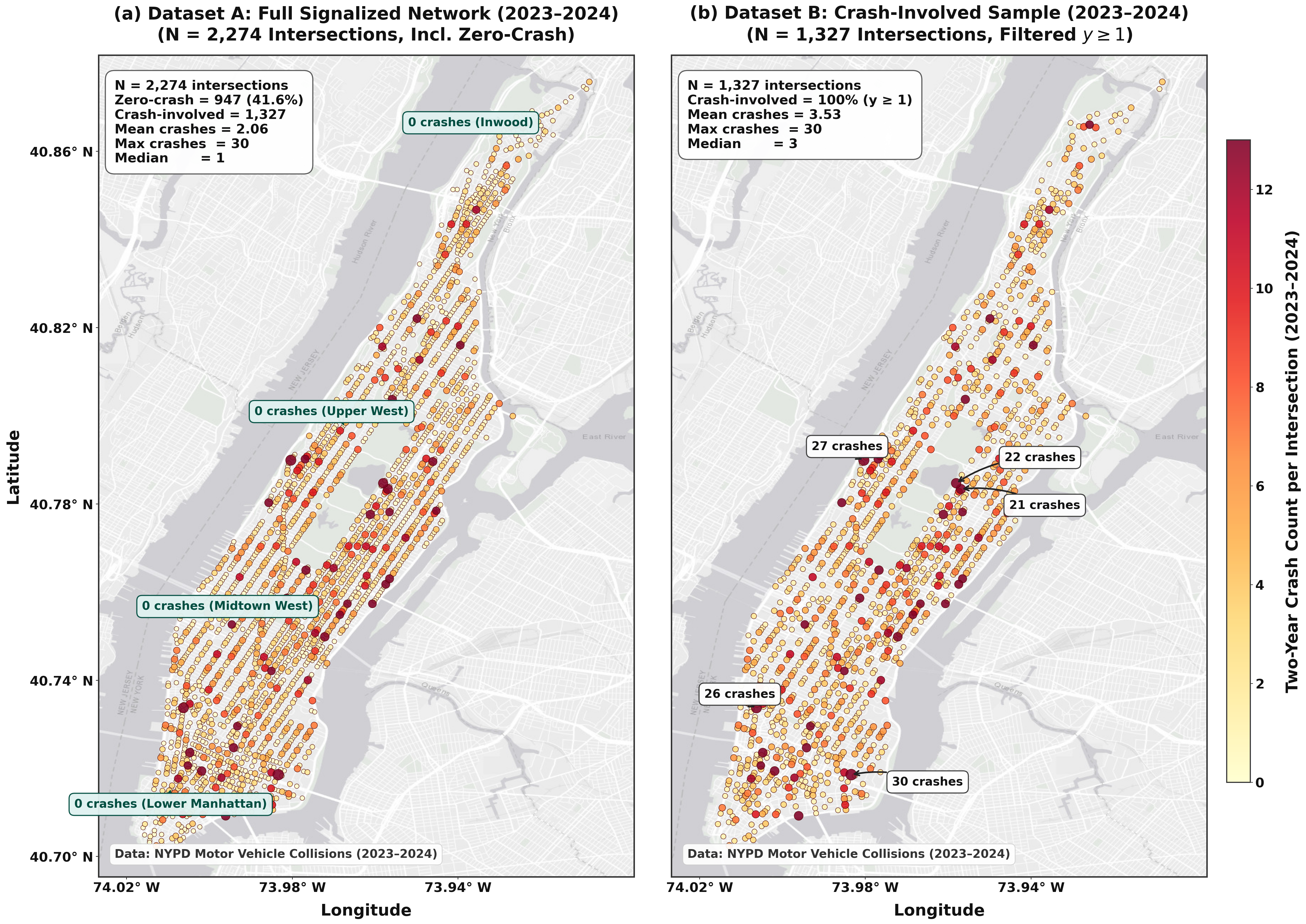 Manhattan urban intersection crash heatmap